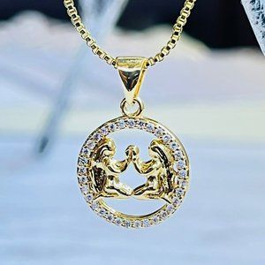 Gold Plated GEMINI Sing Zodiac Horoscope Pendant‎ Necklace